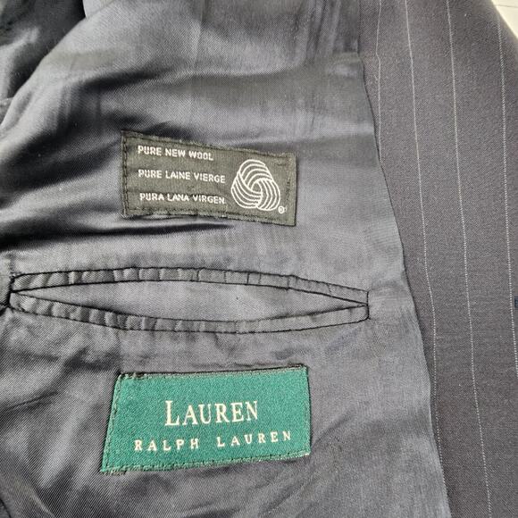Ralph Lauren Navy Blue Pin Stripe 3 Button Suit Dress Jacket Men's Size 42R - Picture 8 of 9